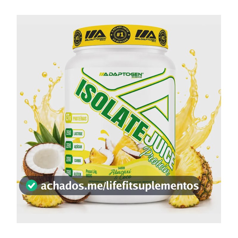 Proteína Adaptogen Isolate Juice em pó sabor Abacaxi e coco x 900g