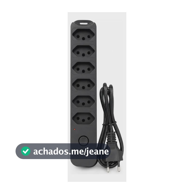 Filtro De Linha Extensão 6 Tomadas Bivolt 1 Metro 10a Régua Preto 127/220v