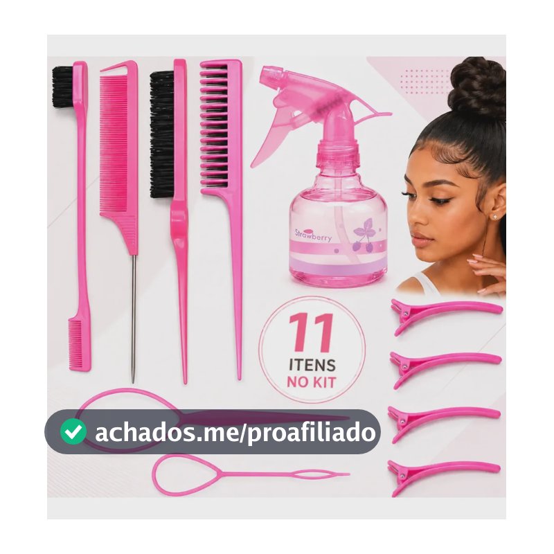 Kit Pente Borrifador Névoa Spray Escovinha Baby Hair Argola Cor Rosa Boa Dica