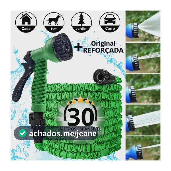 Mangueira Magica Expansível Retratil 30m Com Pistola 7 Jato Verde