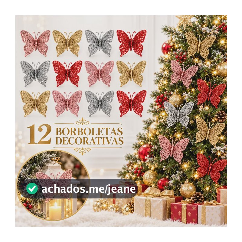 Kit 12 Borboletas Adesivas Parede Aniversário Natal Glitter Ouro