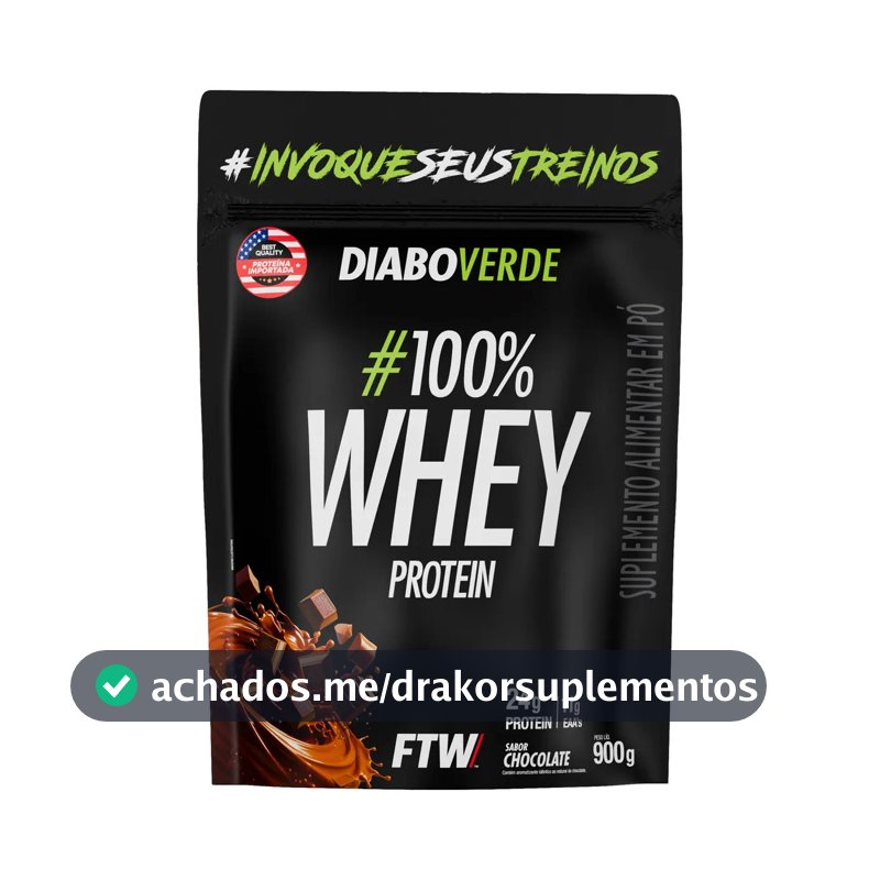 Suplemento Em Pó 100% Whey Protein Diabo Verde Sabor Chocolate Refil 900g FTW