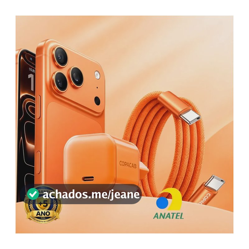 Fonte Carregador Turbo 45w Usb C/tipo C Para iPhone 8 Ao 17 Laranja 45w | 2m | Usb C Tipo C