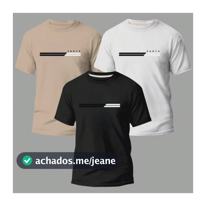 Kit 3 Camisas Masculinas 100% Algodão Premium Street Paris Preta/caqui/branco P