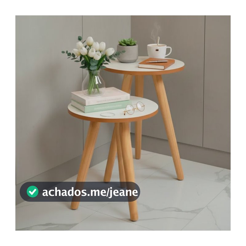 Kit Mesas Lateral Cabeceira Pe Palito 2 Mesas Mdf Brilhante Off White