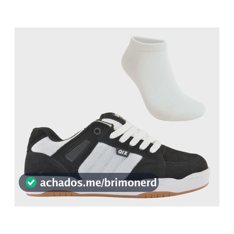 Kit Tênis Masculino Skate Qix Square Suede E Meia Preto/branco Liso 44