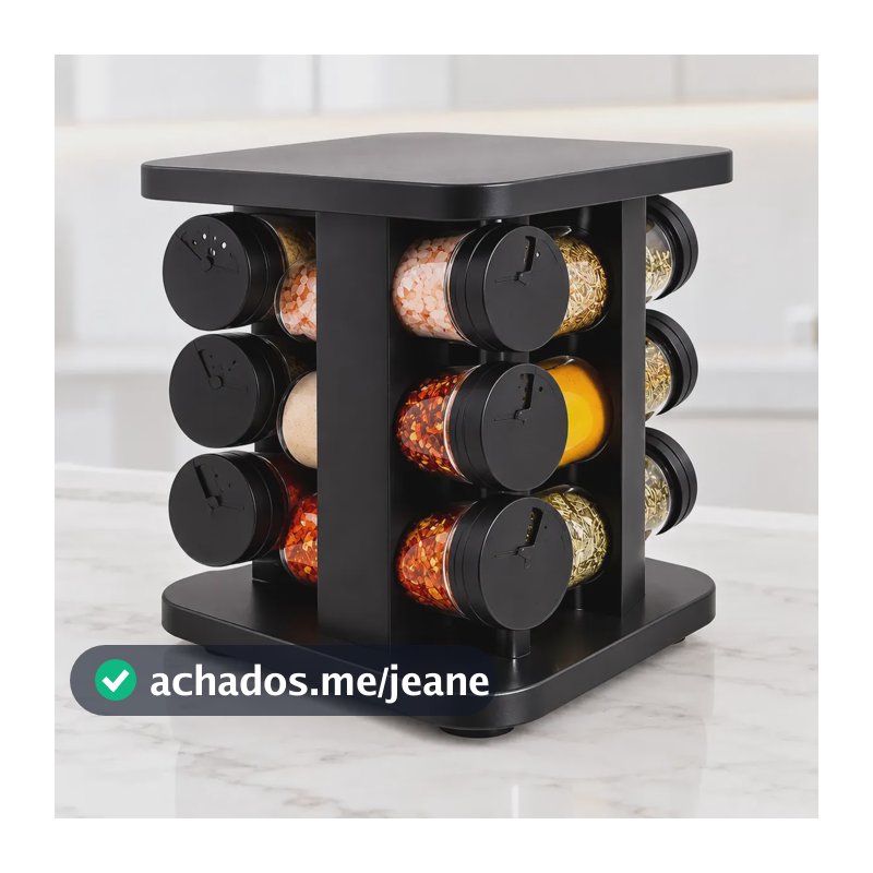 Porta Tempero Condimento Giratório 12 Potes Vidro Belovidro Preto