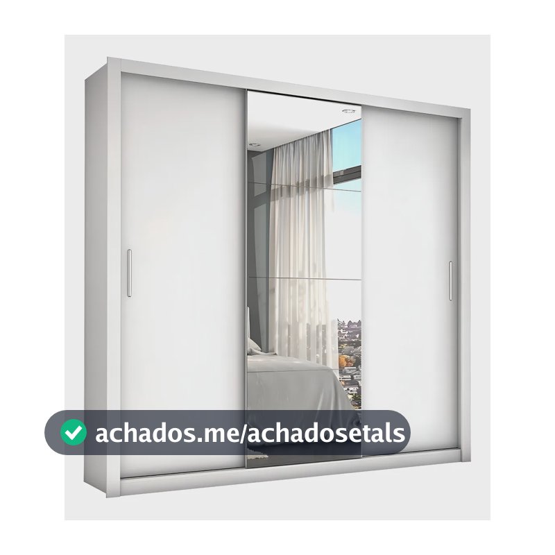 Guarda-Roupa Casal Branco 3 Portas de Correr Com Espelho Espresso Móveis