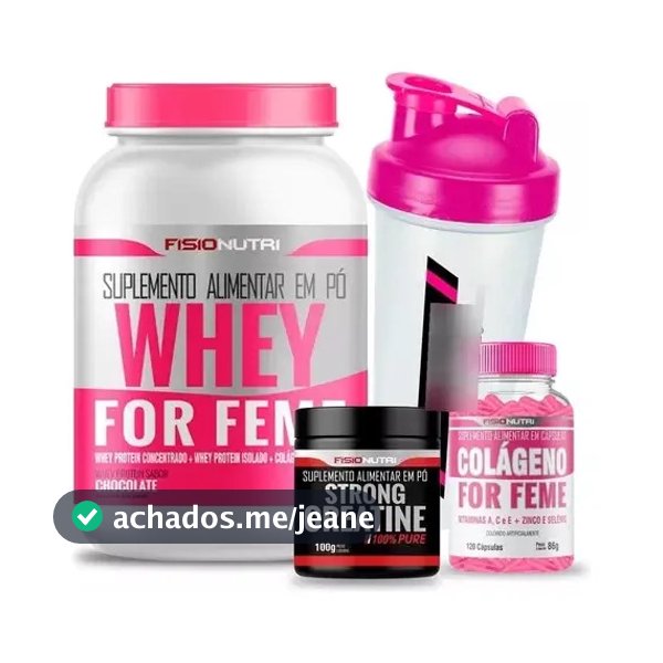 Combo Feminino 1 Whey + 1 Colágeno + 1 Creatina + Sabor Morango