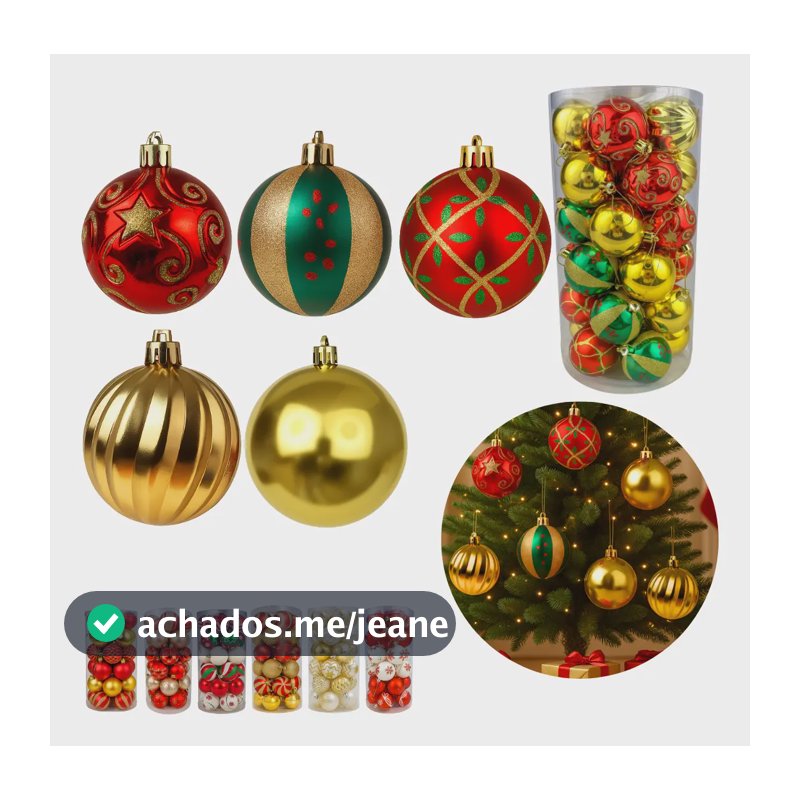 Kit 30 Bolas De Natal 6cm Decorada Luxo Várias Cores Modelos Vermelho/dourado/verde