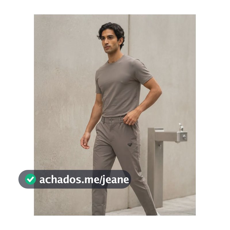 Calça Masculina Casual Slim Com Elástico Cinza Cinza Liso P