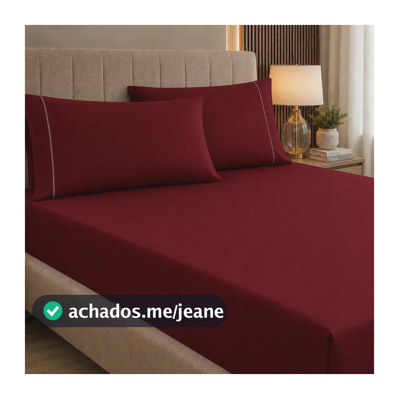 Jogo De Lençol Queen 3 Peças 400 Fios C/ Elástico Hotel Bordô Liso