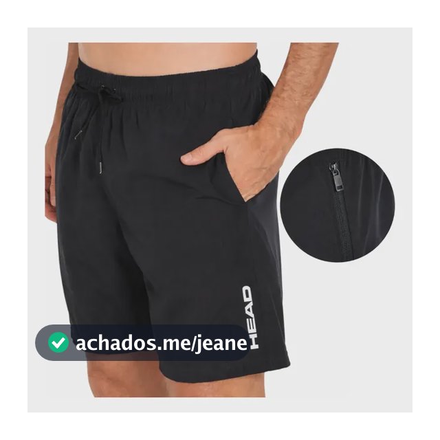 Bermuda Head Masculina Microfibra Preto Tênis Bolso De Ziper