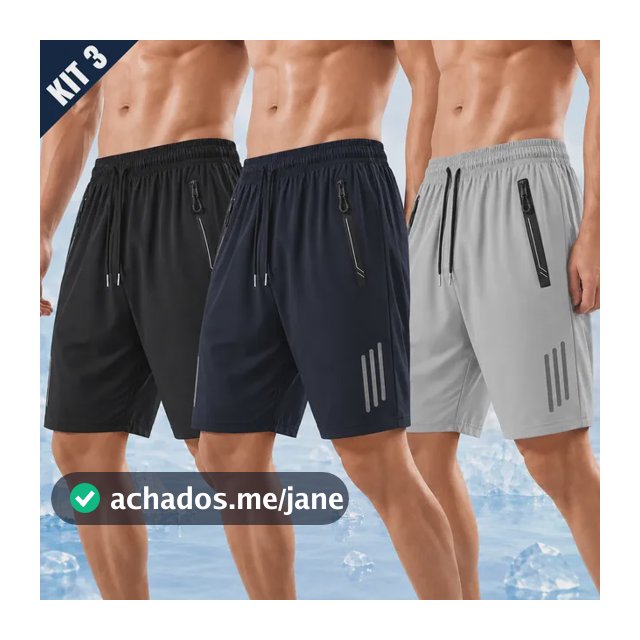 Kit 3 Bermuda Masculina Short Tactel Secagem Rápida Academia