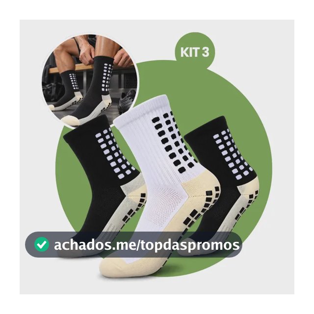 Kit 3 Pares Meia Antiderrapante Esportiva Futebol Treino Pro