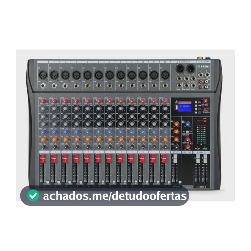 Mesa de Som Digital Vedo Mixer 12 Canais Bluetooth Efeitos Integrados
