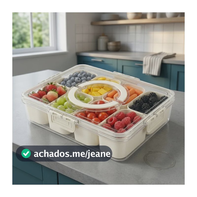 Pote Hermético Organizador Geladeira C/ Alça Divisórias Off White / Modelo 3