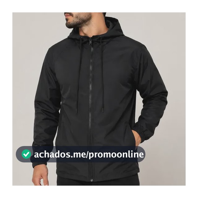 Jaqueta Corta Vento Unissex Liso Esportivo Bolsos E Capuz Preto G