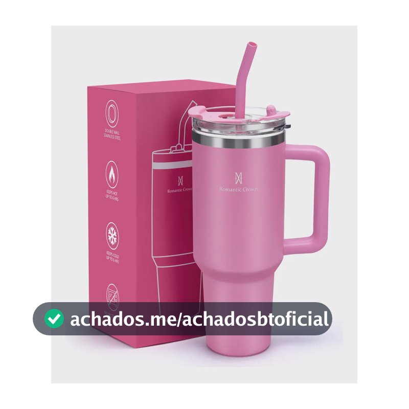 Copo Térmico Inox 1,2l Com Alça, Tampa, Canudo Inox E Escova Cor Rosa Lisa