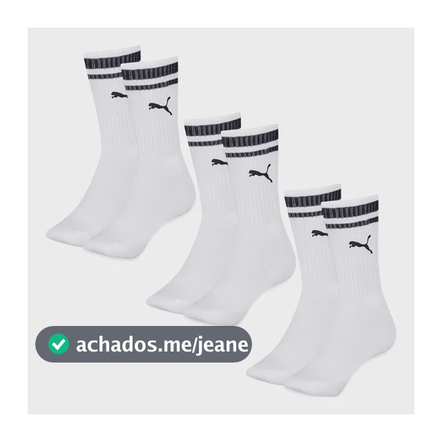 Kit Puma 3 Meias Cano Alto Longo Conforto Original Academia