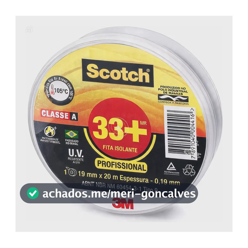 3M 33+ Cor Preto Fita Isolante Scotch 19mm Com 20m