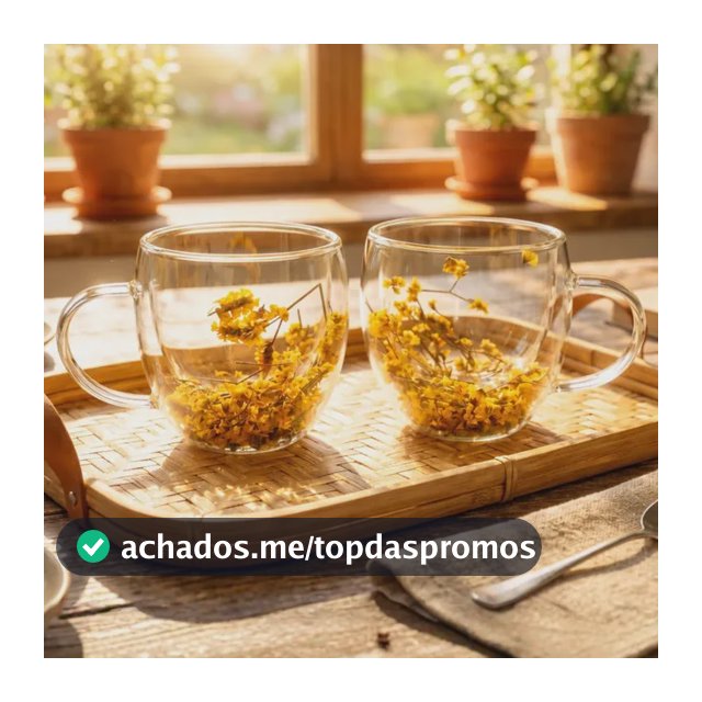 2 Xicaras Canecas Vidro Parede Dupla Flores Secas Café Chá