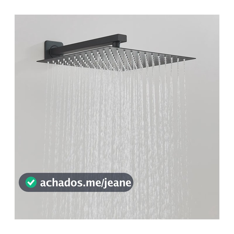 Ducha Quadrada Cromada Em Inox 30x30 Braço Parede Preto Fosco Preto