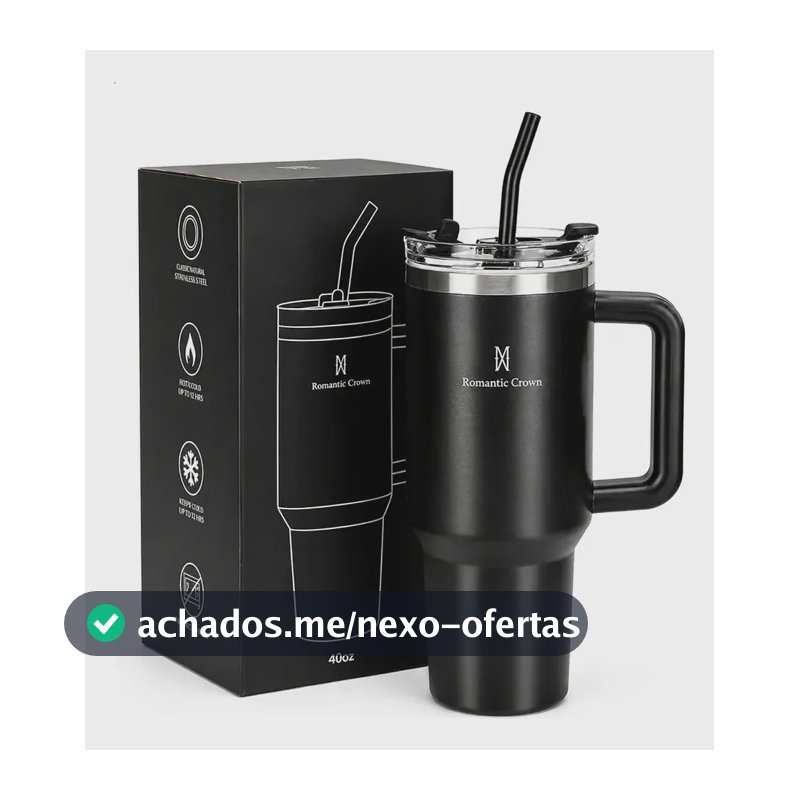 Copo Térmico Gigante 1,2l Inox Com Tampa E Inox Canudo Cor Preto Cor Pura / Material Fosco