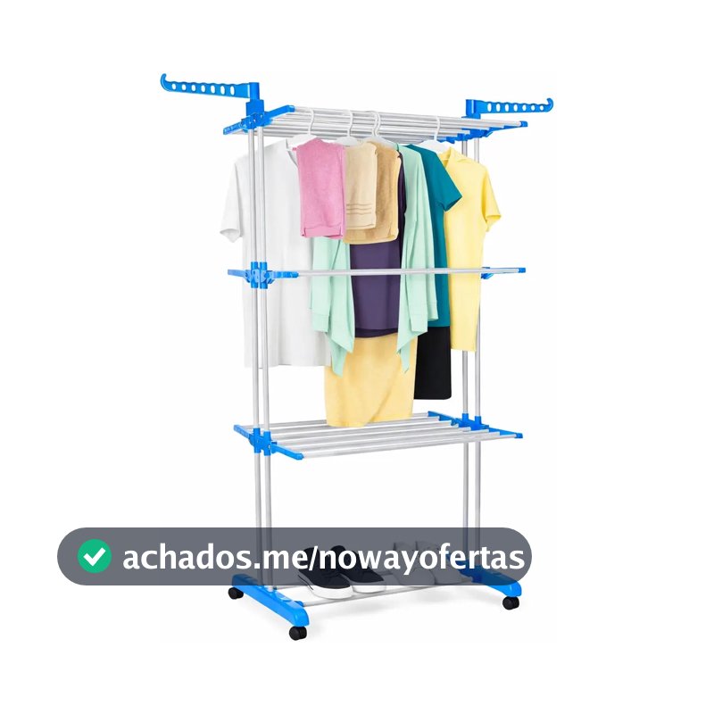 Varal De Apartamento Chão Aço Inox Resistente 3 Andares 2 Hastes Com 4 Rodas Dobrável Retrátil Multiuso Grande Super Prático Para Roupas Vertical Compacto Fácil Montagem Alta Capacidade Secagem Rápida
