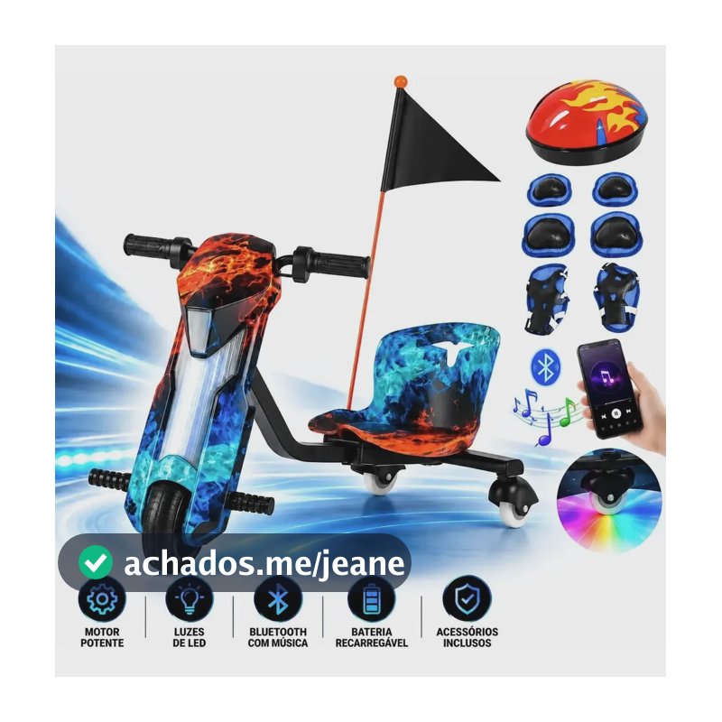 Triciclo Drift Infantil Elétrico Mini Moto 6.5' 3 Velocidade Água/fogo