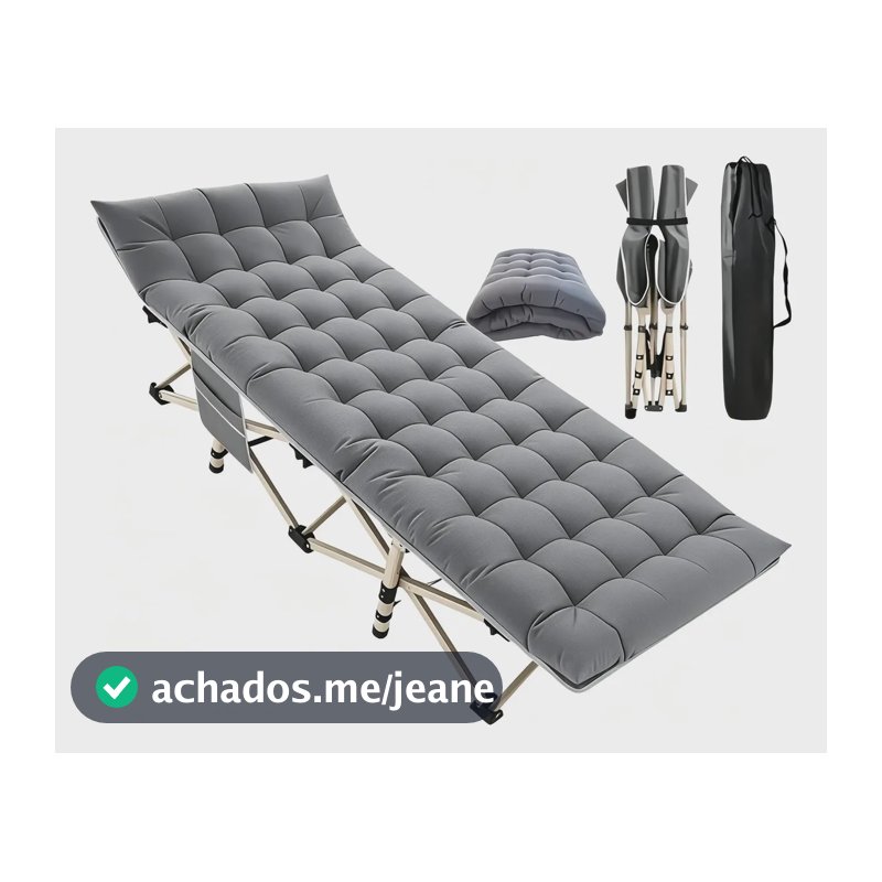 Cama Dobrável Solteiro Camping Portátil Com Colchonete 190cm Cinza
