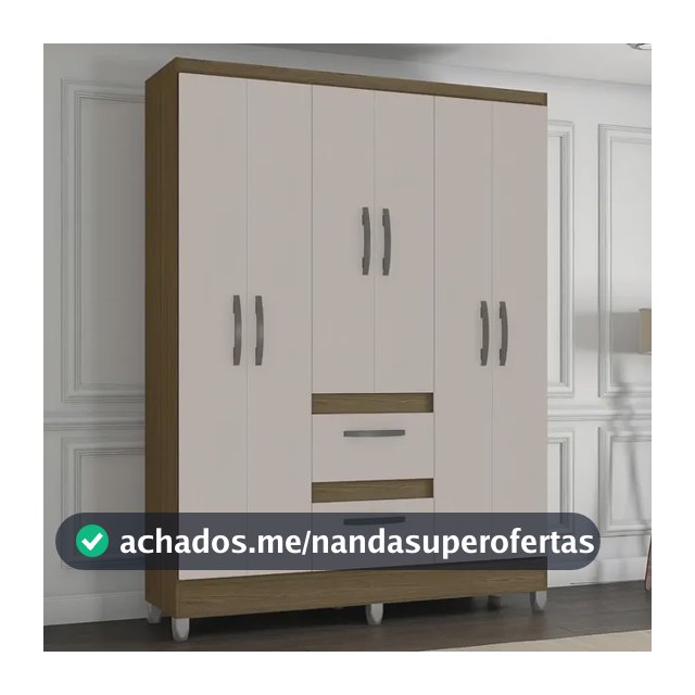 Guarda Roupa Solteiro 6 Portas 2 Gavetas Capri Poquema Cor Castanho/off White