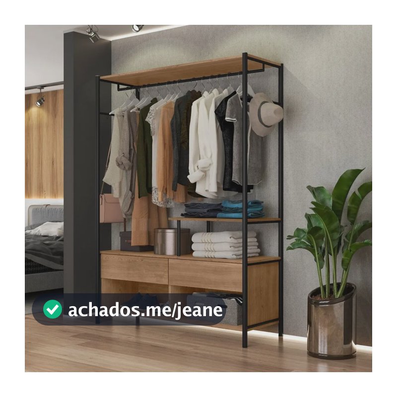 Closet Artefamol Barcelona MDP Preto Demolição com Gavetas e Cabideiro