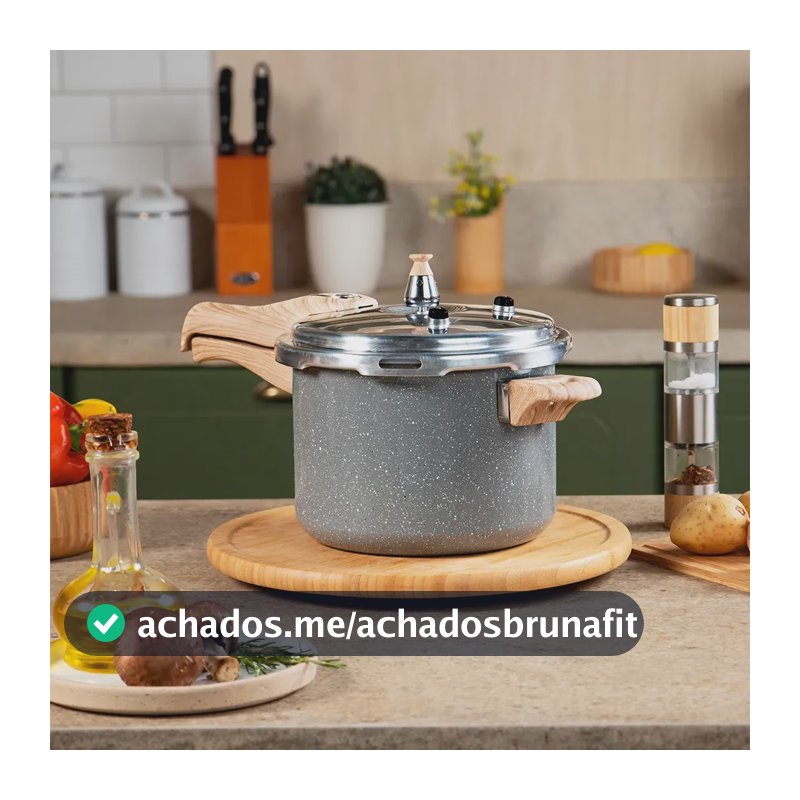 Panela de Pressão 4,5 Litros para Indução Neuhaus Marble Life Revestimento Cerâmico Antiaderente Cinza Escuro Marmorizado Cabo e Alça com Toque Suave
