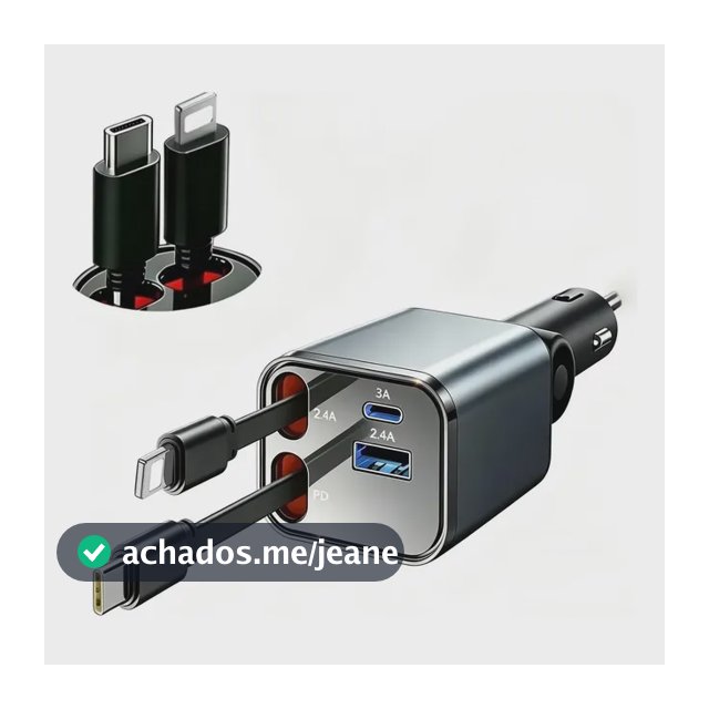 Carregador Veicular Turbo 4 Em 1 Compatível Com Android/ Ios Cinza