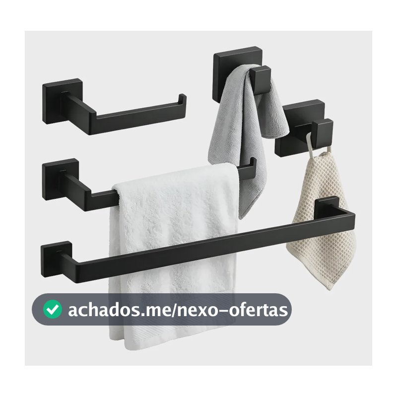 Kit Acessórios Banheiro Inox 304 Preto Toalheiros 5 Pcs Preto