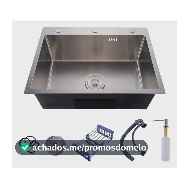 Cuba Pia Cozinha Gourmet Inox 304 Luxo 60x45x21cm Pia De Cozinha Com Acessórios Cor Acabamento Escovado Prata Winda Prateado