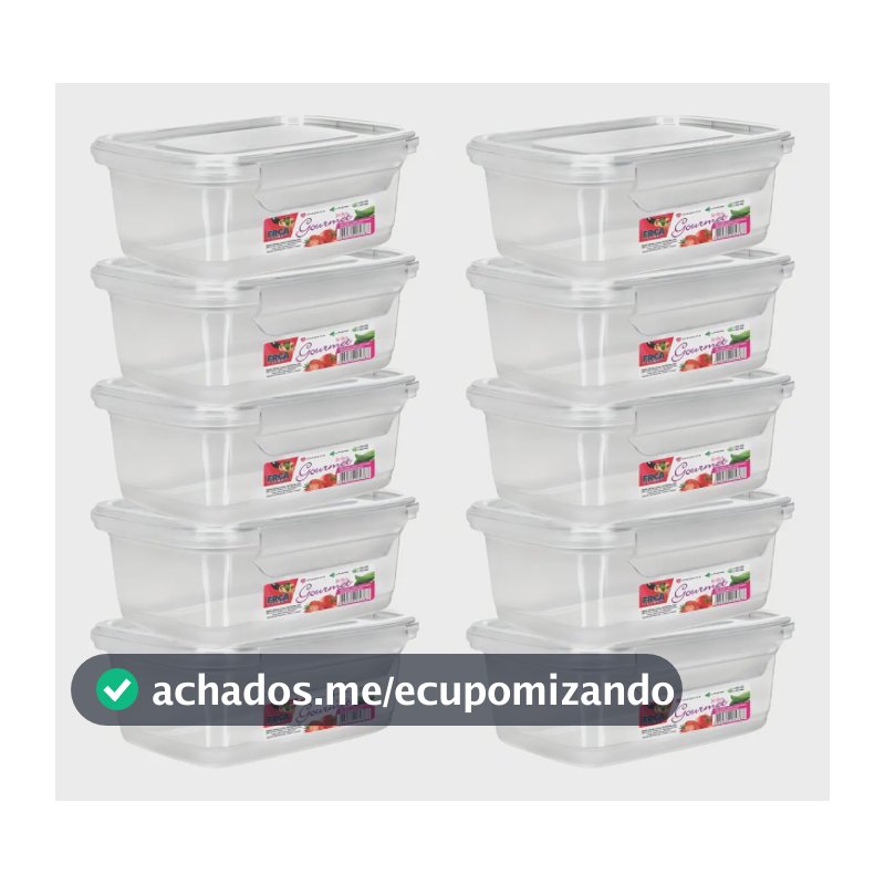 Kit 10 Potes Ercaplast de 750ml com Tampa Trava para Alimentos e Organização