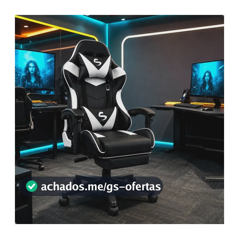 Cadeira Gamer Escritório Ergonômica Confortável Reclinável Branco Couro Sintético