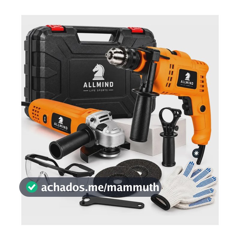 Kit Kamaré Furadeira Parafusadeira Impacto + Esmerilhadeira Lixadeira Angular Allmind Potente 110v Maleta