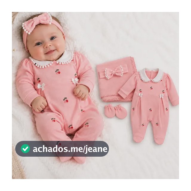 Saida De Maternidade Menina Vestido Faixinha 04 Peças Amanda