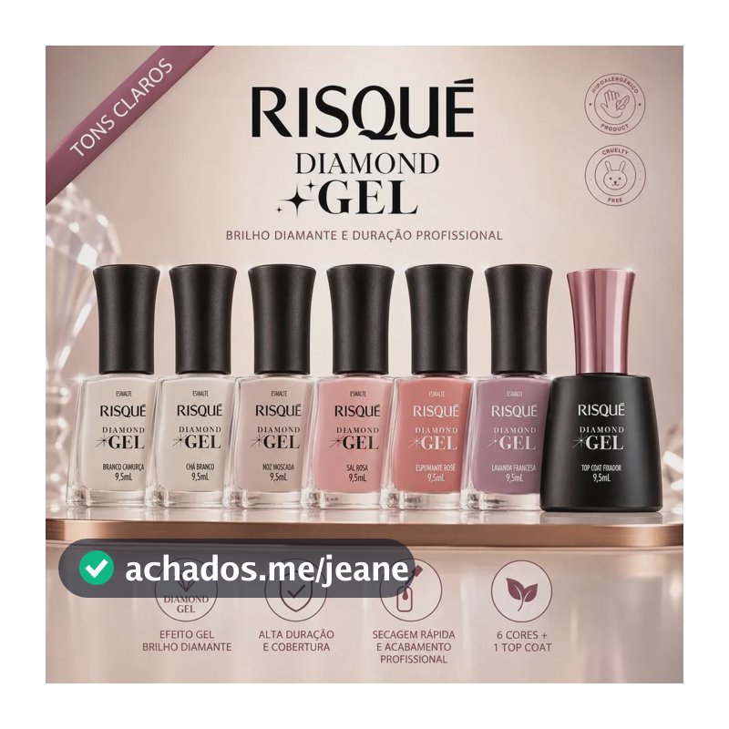 Esmalte Diamond Gel Risqué Kit 6 Claros Nude + 1 Top Coat Tons Claros