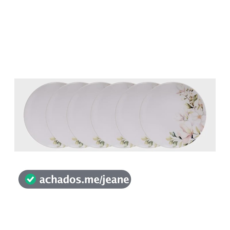 Kit Prato De Sobremesa Magnólia em Porcelana Decorada 21 cm 6 Peças Tramontina