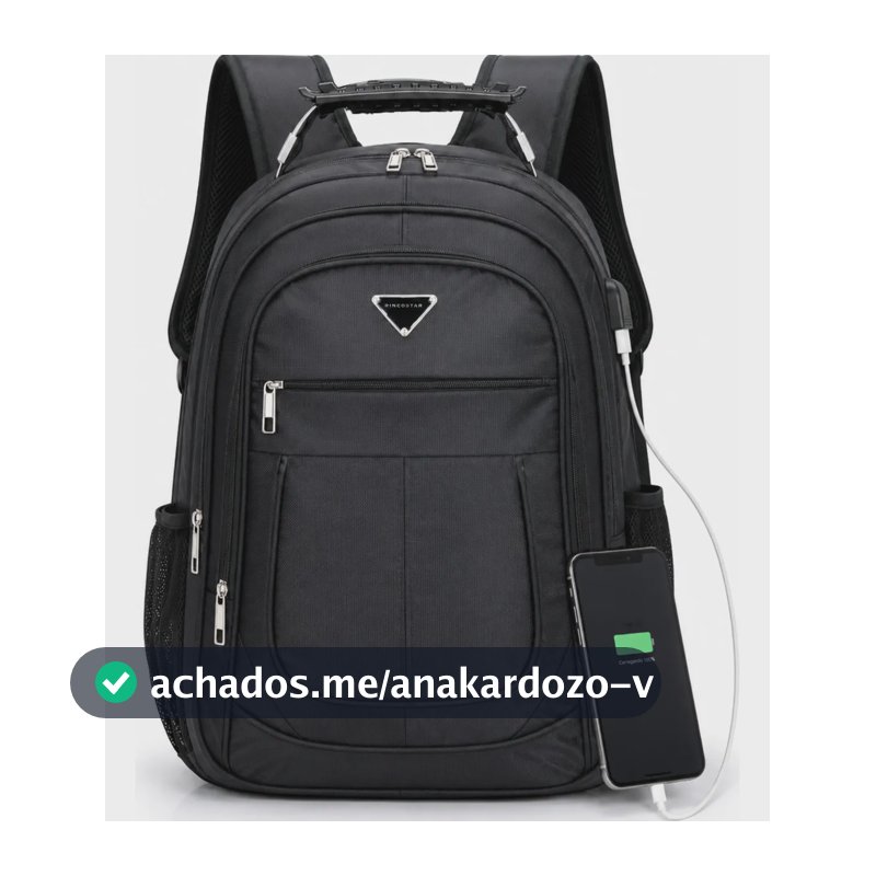 Mochila Notebook 17 Impermeável Reforçada Grande Masculina USB Escolar Trabalho Rincostar Preta Preto Liso