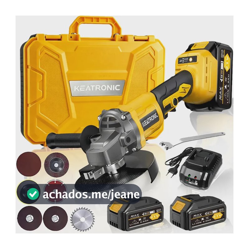 Esmerilhadeira Angular sem fio 12000RPM Rosca M14 disco de 125 mm 2 baterias de 21 V 6,0 Ah motor 980 W industrial de cobre puro Keatronic kit de ferramentas com carregador bivolt 50/60 Hz