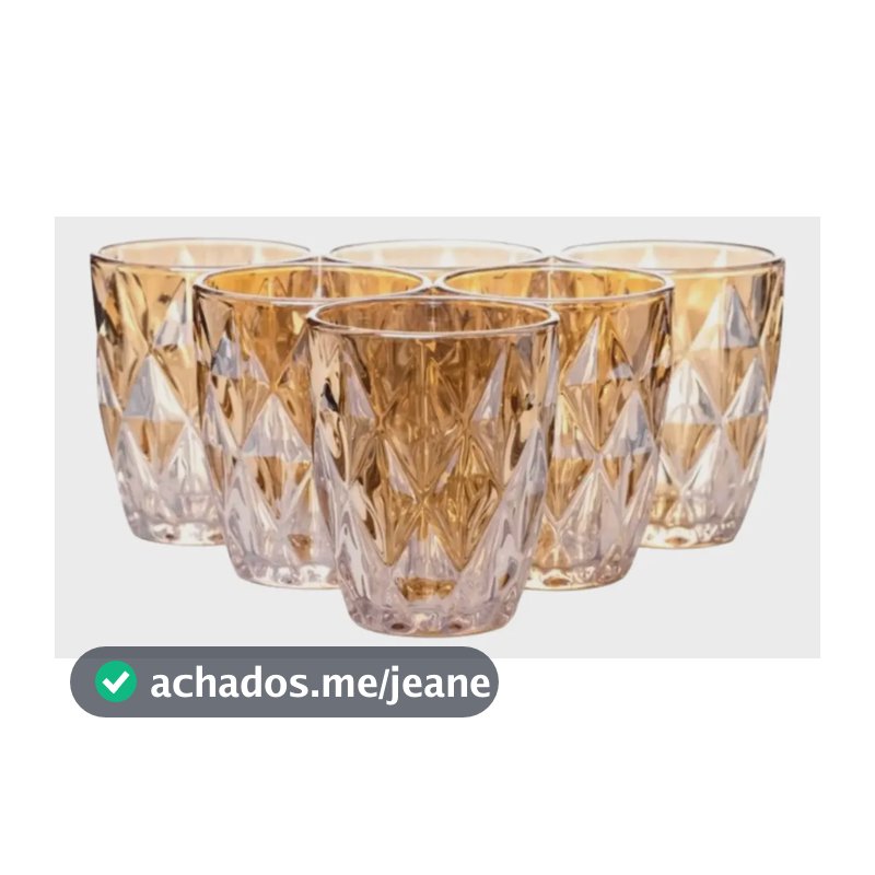 Jogo 6 Copos Vidro Diamond Âmbar 280ml  6 Unidades 6 Unidades