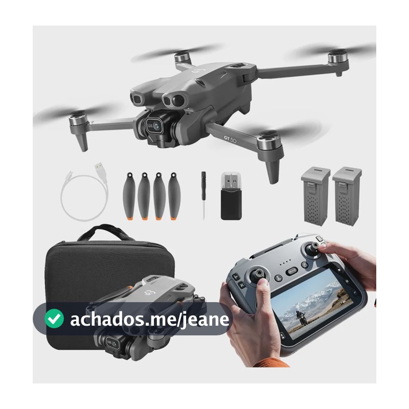 Drone Gt50 Com 4,3'' Tela Câmera 4k 2 Baterias Quadricóptero Preto