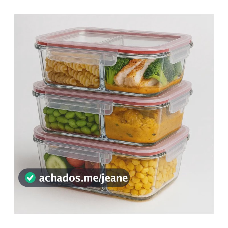 Kit 3 Potes Vidro 640ml Divisória Hermético Marmita Forno Transparente