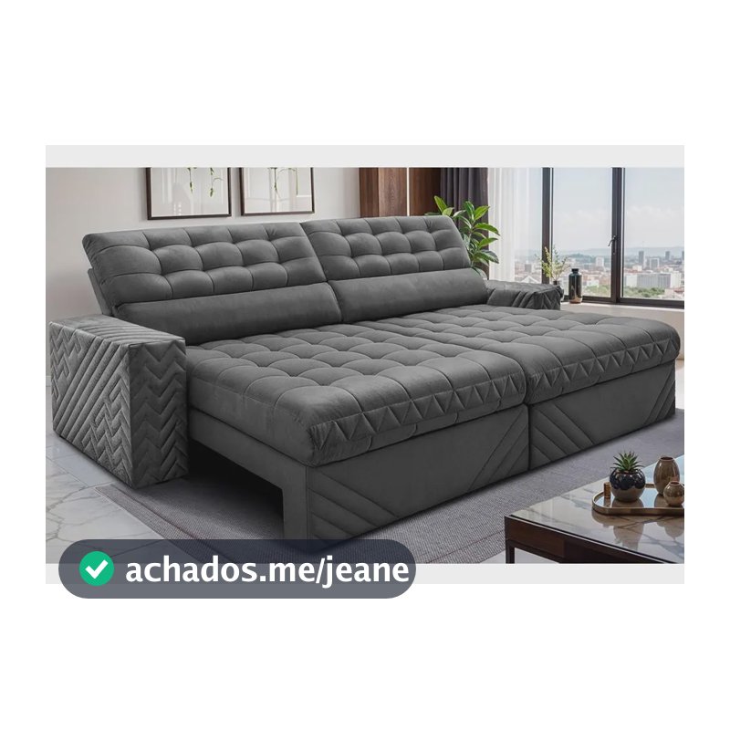 Sofá Retrátil 2,30m Molas Ensacadas Max Spring. Cama Inbox Cinza Liso
