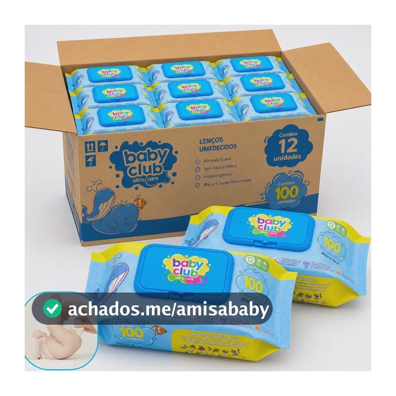 Kit 1200 Lenço Umedecido Baby Club Aloe Vera Caixa C/12 Pack